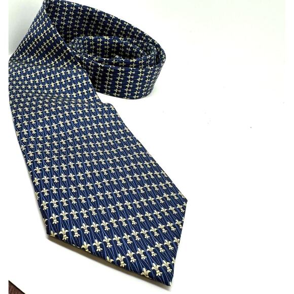 Fabris Venezia Navy with Gold Design Symbol 100% Silk Made in Italy Tie - Picture 1 of 7